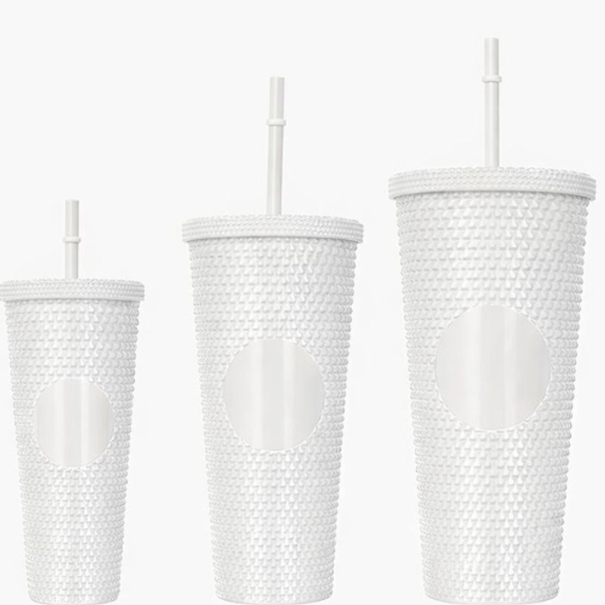 GENERICO - Pack 3 Vasos Tapa Bombilla Textura Diamante Reutilizables Color Blanco