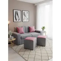 GENERICO - Sofá Moderno + 2 Pufs Versátiles gris palo rosa