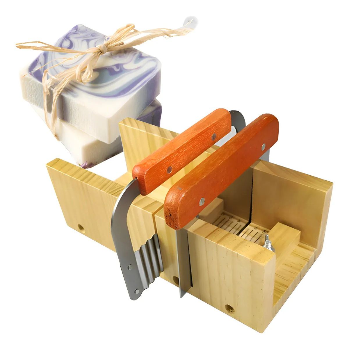 KUANGYE - Cortador De Jabón Ajustable Madera+ 2 Cuchillos Marrón