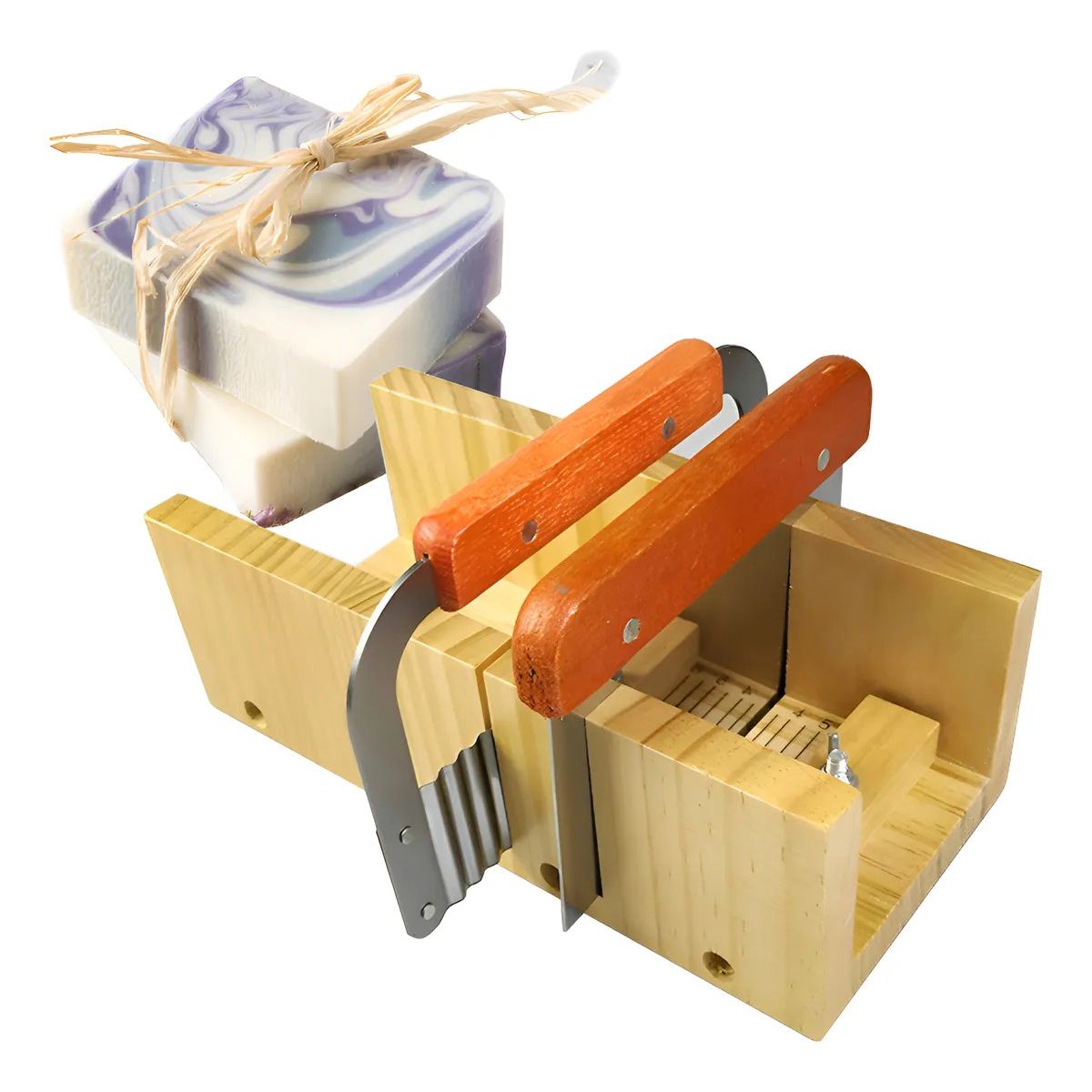 KUANGYE - Cortador De Jabón Ajustable Madera+ 2 Cuchillos Marrón