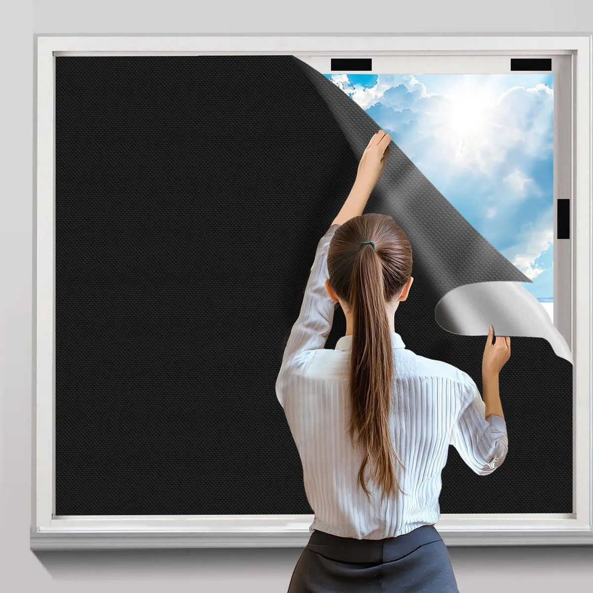 KUANGYE - Cortinas Blackout Portátiles Se Puede Cortar 145CM X 3 M Negro