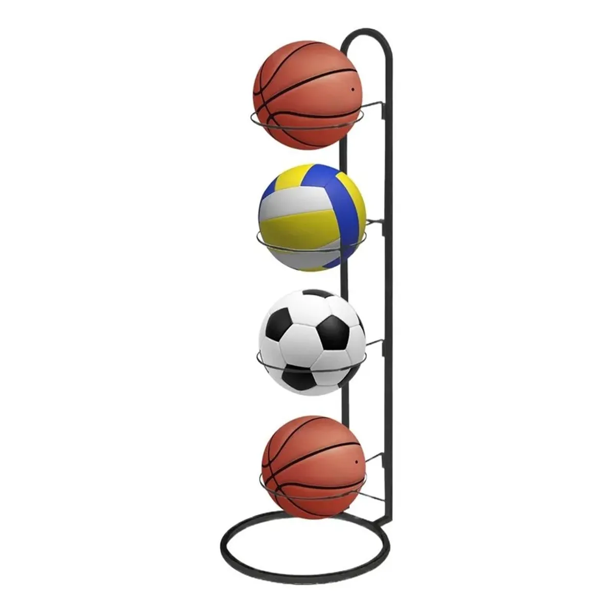 KUANGYE - Organizador Balones Metal 4 Niveles Negro