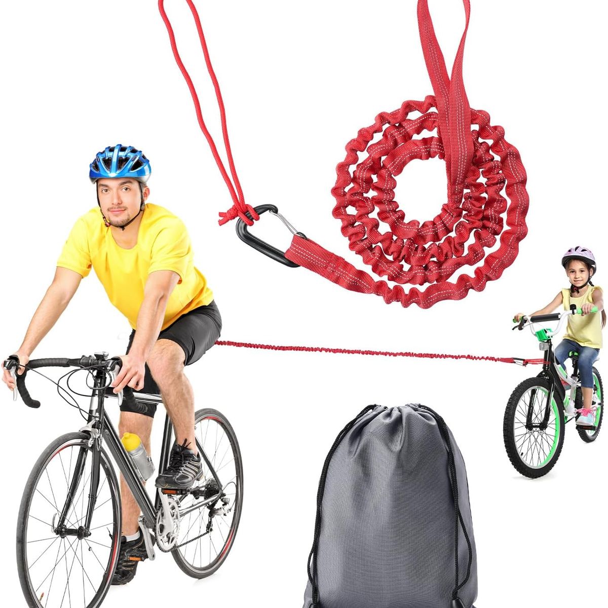 KUANGYE - Cuerda Remolque Elástica Bici Mtb Para Arrastre De Niños Rojo