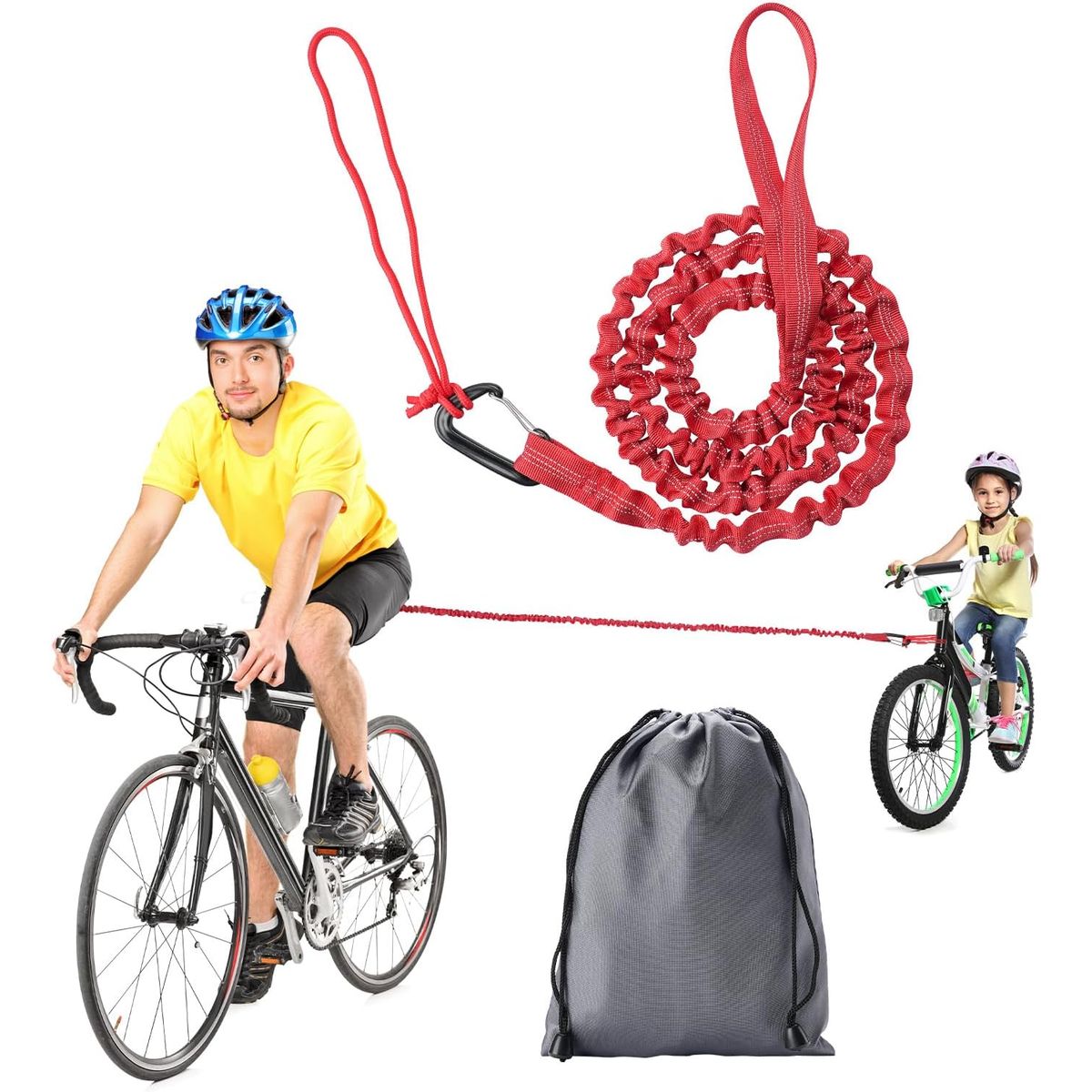 KUANGYE - Cuerda Remolque Elástica Bici Mtb Para Arrastre De Niños Rojo