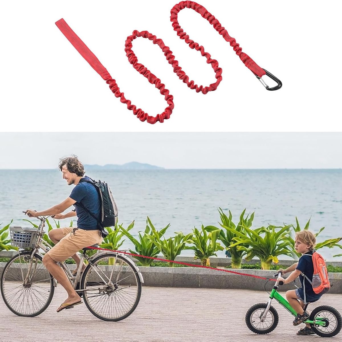KUANGYE - Cuerda Remolque Elástica Bici Mtb Para Arrastre De Niños Rojo