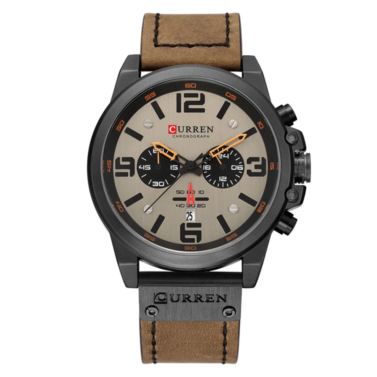 CURREN - Curren 8314 Hombre Elegante Cuero Cafe Cuarzo Cronógrafo