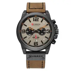 CURREN - 8314 Hombre Elegante Cuero Cafe Cuarzo Cronógrafo