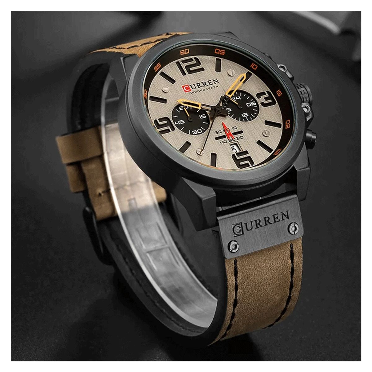 CURREN - Curren 8314 Hombre Elegante Cuero Cafe Cuarzo Cronógrafo