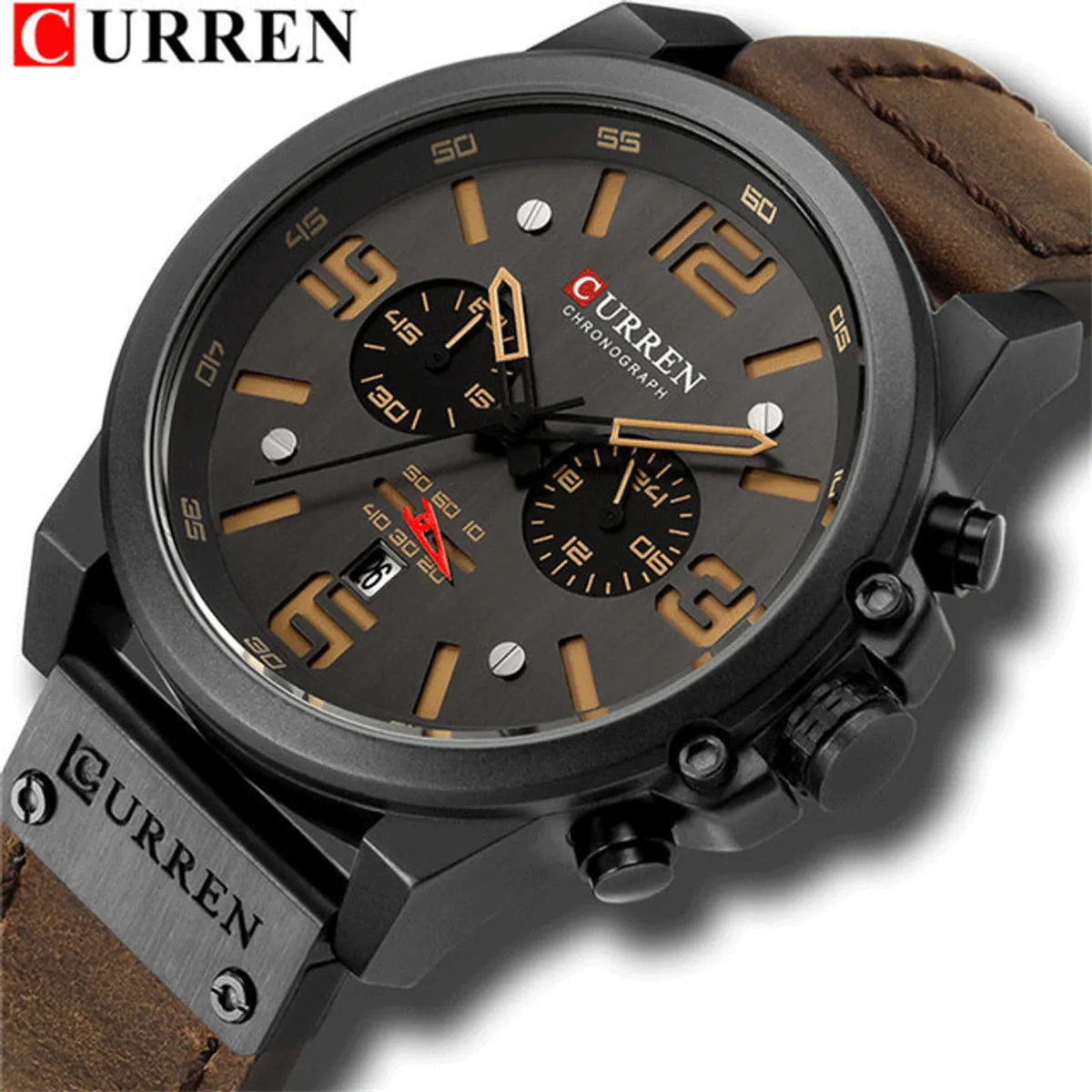 CURREN - Curren 8314 Hombre Elegante Cuero Cafe Cuarzo Cronógrafo