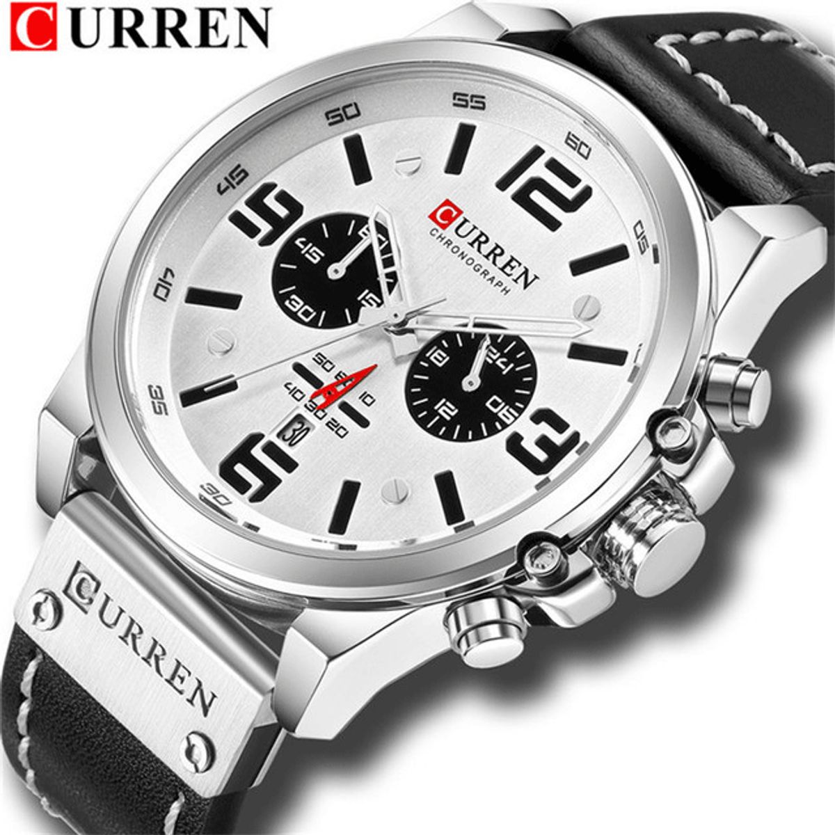 CURREN - Curren 8314 Hombre Elegante Cuero Cafe Cuarzo Cronógrafo
