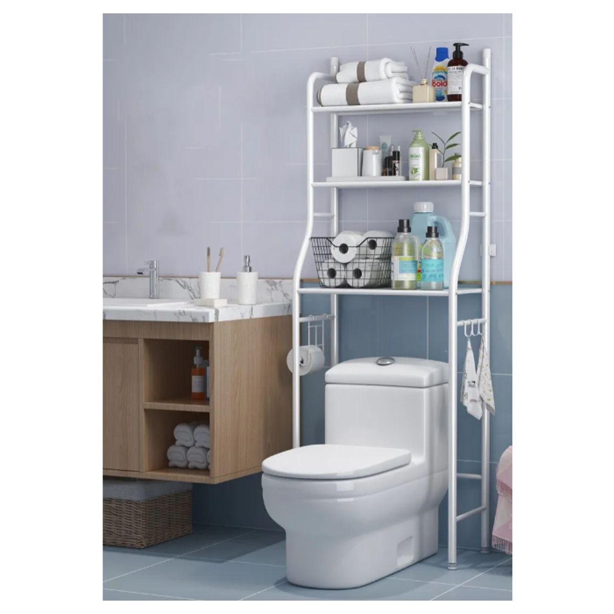 GENERICO - Estante Organizador Baño Toilet Rack 3 Niveles Metal Blanco