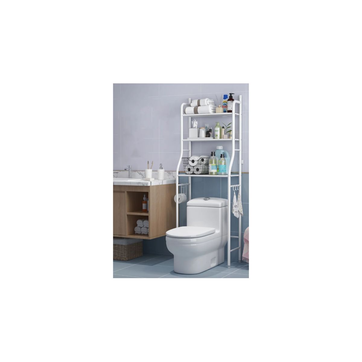 GENERICO - Estante Organizador Baño Toilet Rack 3 Niveles Metal Blanco