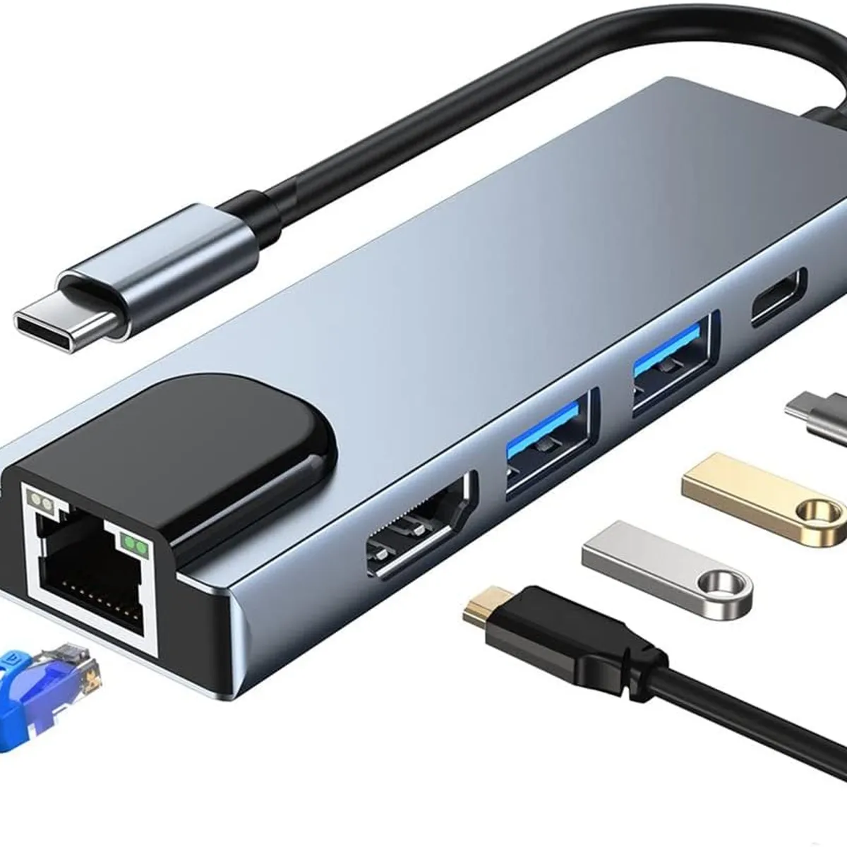GENERICO - Hub Dock Adaptador USB-C Hdmi Lan 5 en 1 Compatible Con Mac y PC