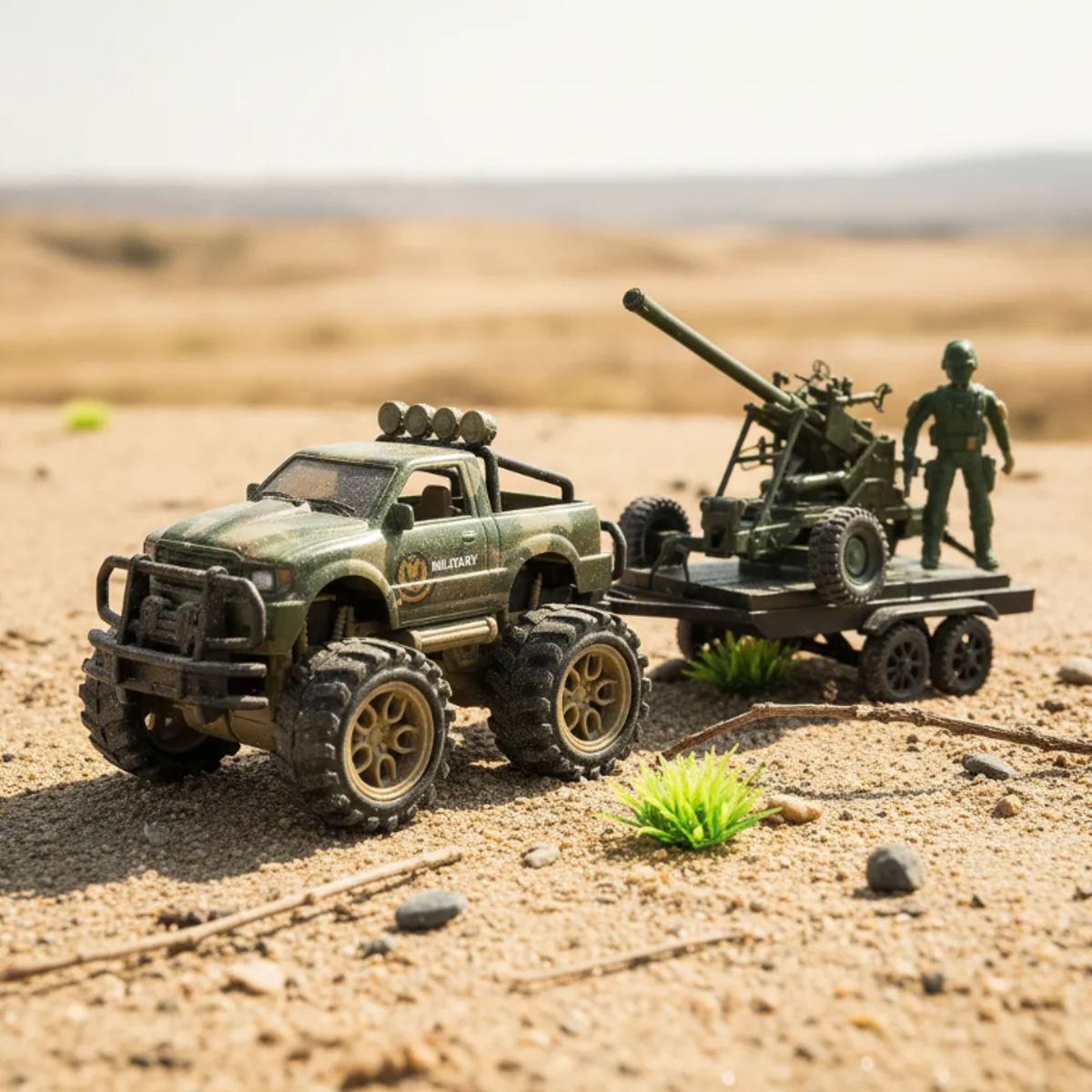 GENERICO - Set Camioneta Militar Con Cañón Y Soldado 42cm