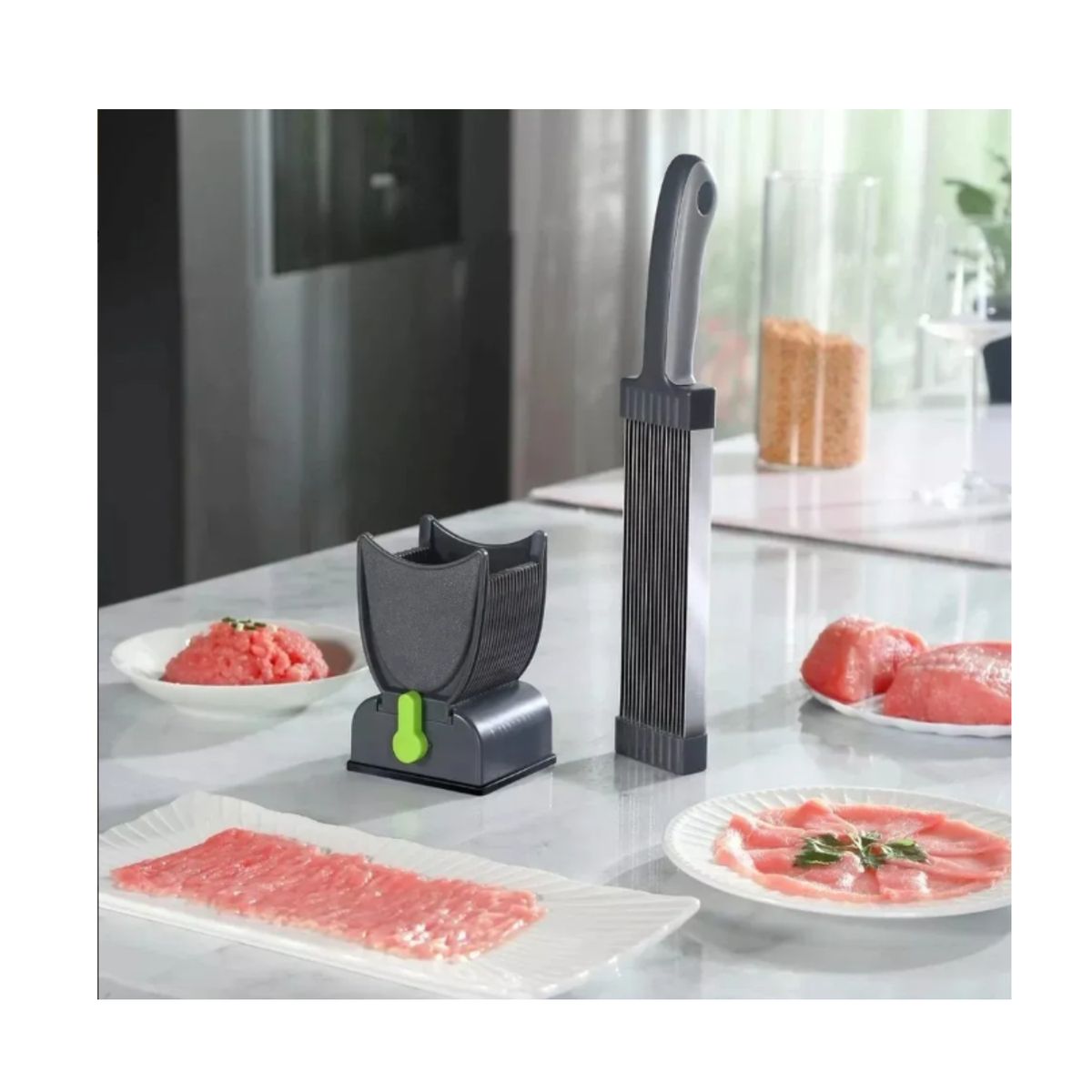 GENERICO - Cortadora Manual De Carne Fresca Rebanar Acero Inoxidable