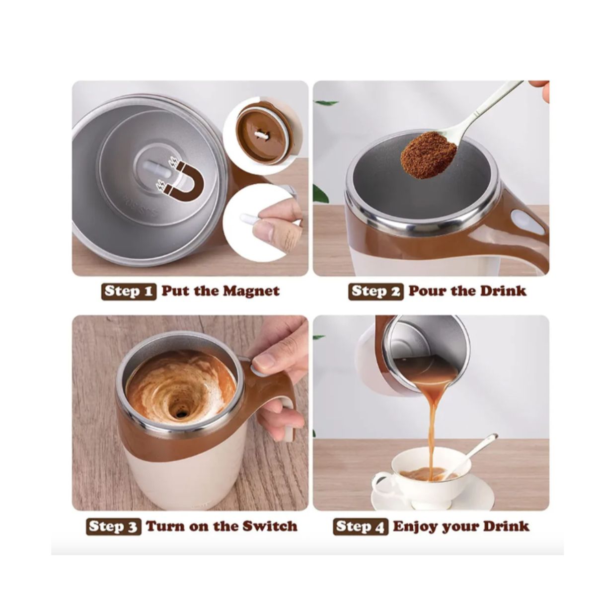 GENERICO - Taza Mezclador Magnético Automático De Bebidas 380 ML Color Beige