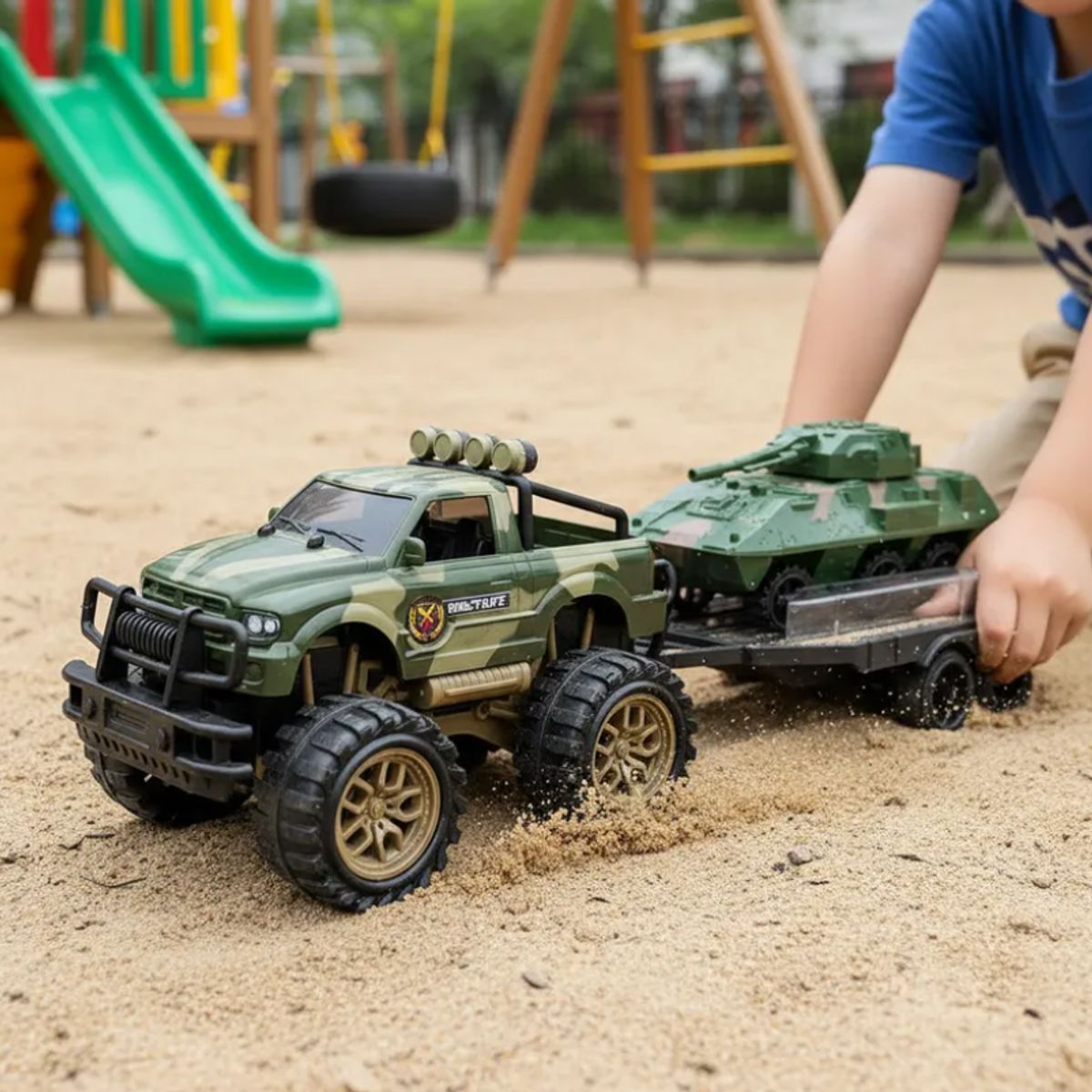 GENERICO - Set Juguete Camioneta Militar Con Tanque Y Remolque 45cm