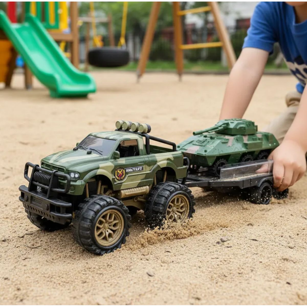 GENERICO - Set Juguete Camioneta Militar Con Tanque Y Remolque 45cm