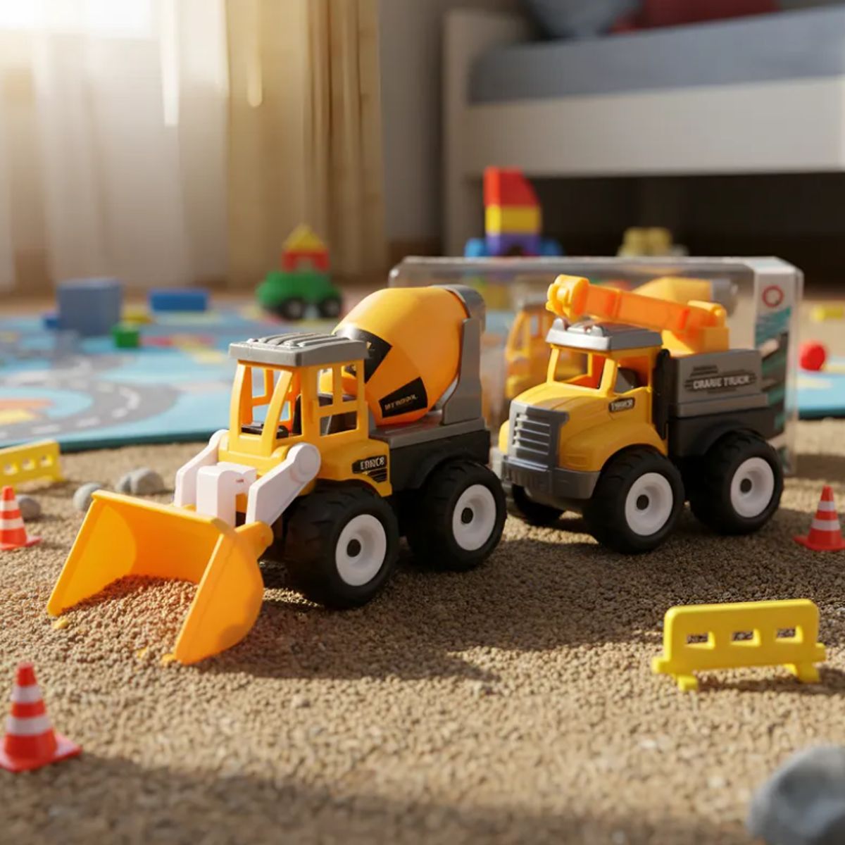 GENERICO - Set 2 Camiones De Construcción Juguete Grúa Y Betonera Niños