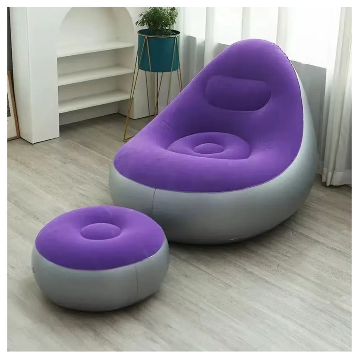 GENERICO - Sillon Inflable Puff Tumbona Con Reposa Pies Sofa Inflable MORADO