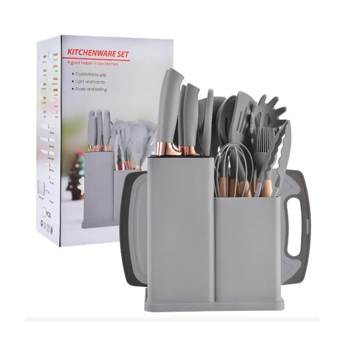 GENERICO - Pack de Utensilios de Cocina de Silicona Gris