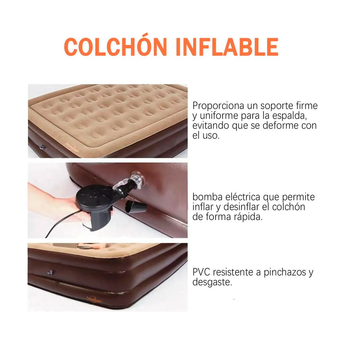 ESHOPANGIE - Cama Colchón Inflable 2 Plazas Con Bomba Eléctrica Camping