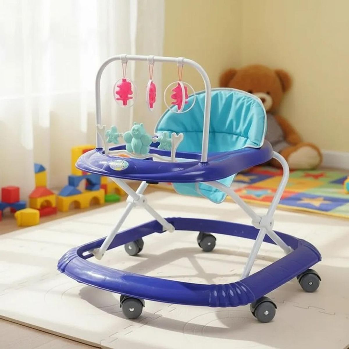JAGIMA - Andador Plegable Flores Con Musica Bebes Portable Unisex - Celeste - Talla única