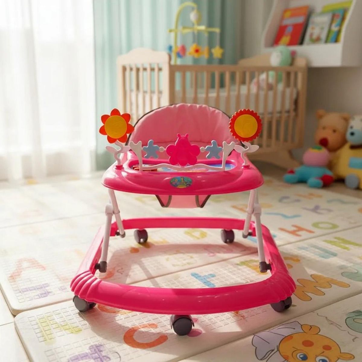 JAGIMA - Andador Plegable Flores Con Musica Bebes Portable Unisex - Rosa - Talla única