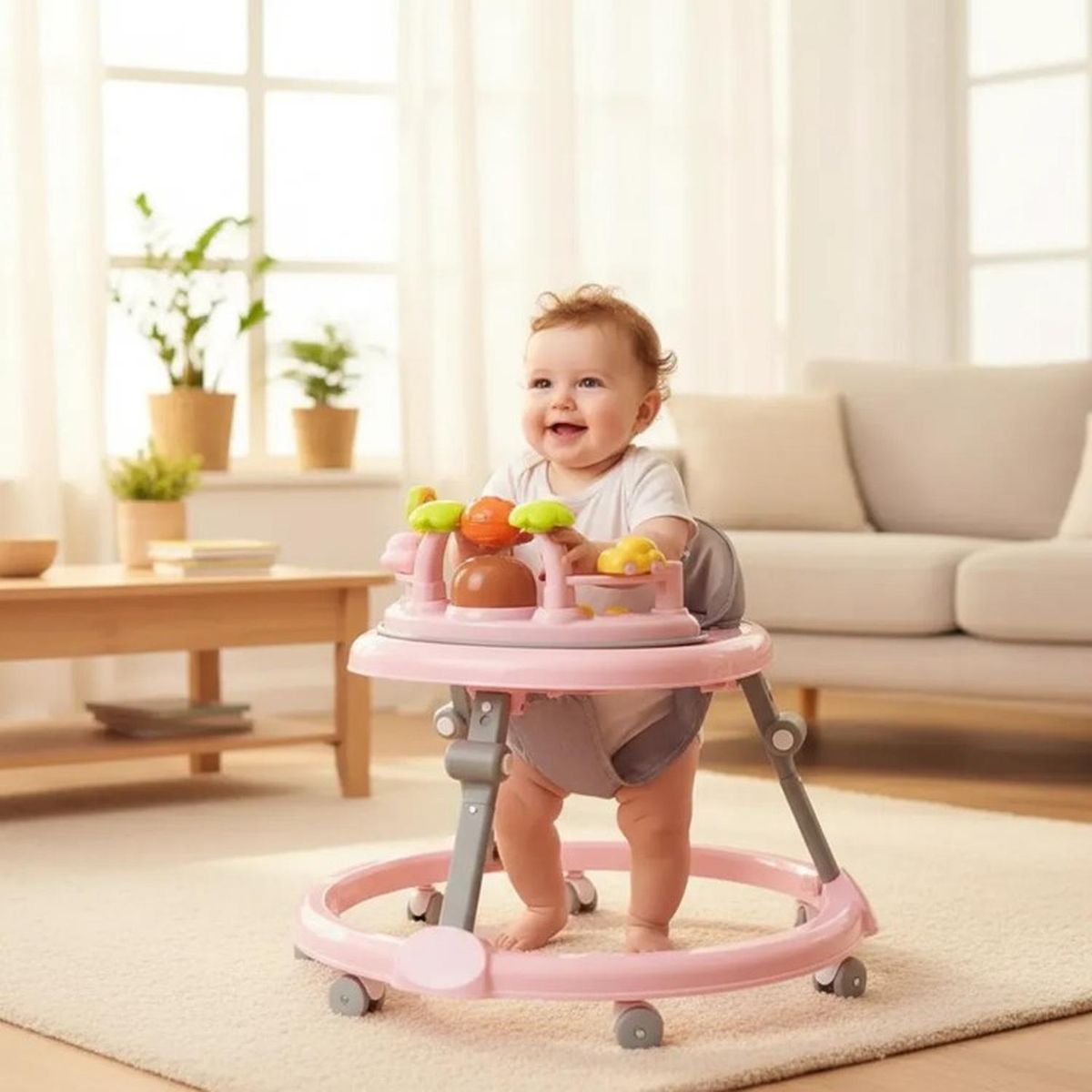 JAGIMA - Andador Plegable Flores Con Musica Bebes Portable Unisex - Rosa - Talla única