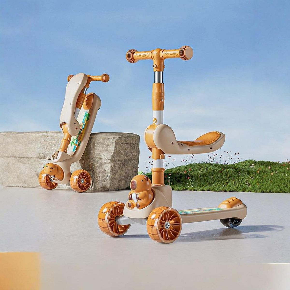 JAGIMA - Scooter 2 En 1 Con Asiento Luces Led 3 A 8 Años Rana H G Q