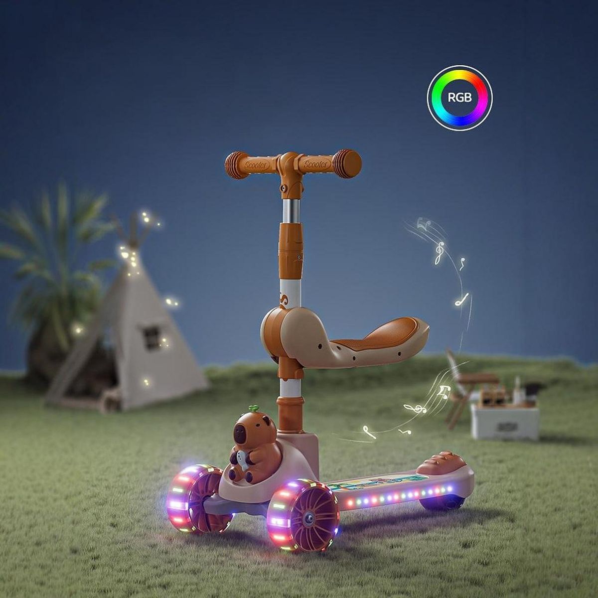 JAGIMA - Scooter 2 En 1 Con Asiento Luces Led 3 A 8 Años Rana H G Q