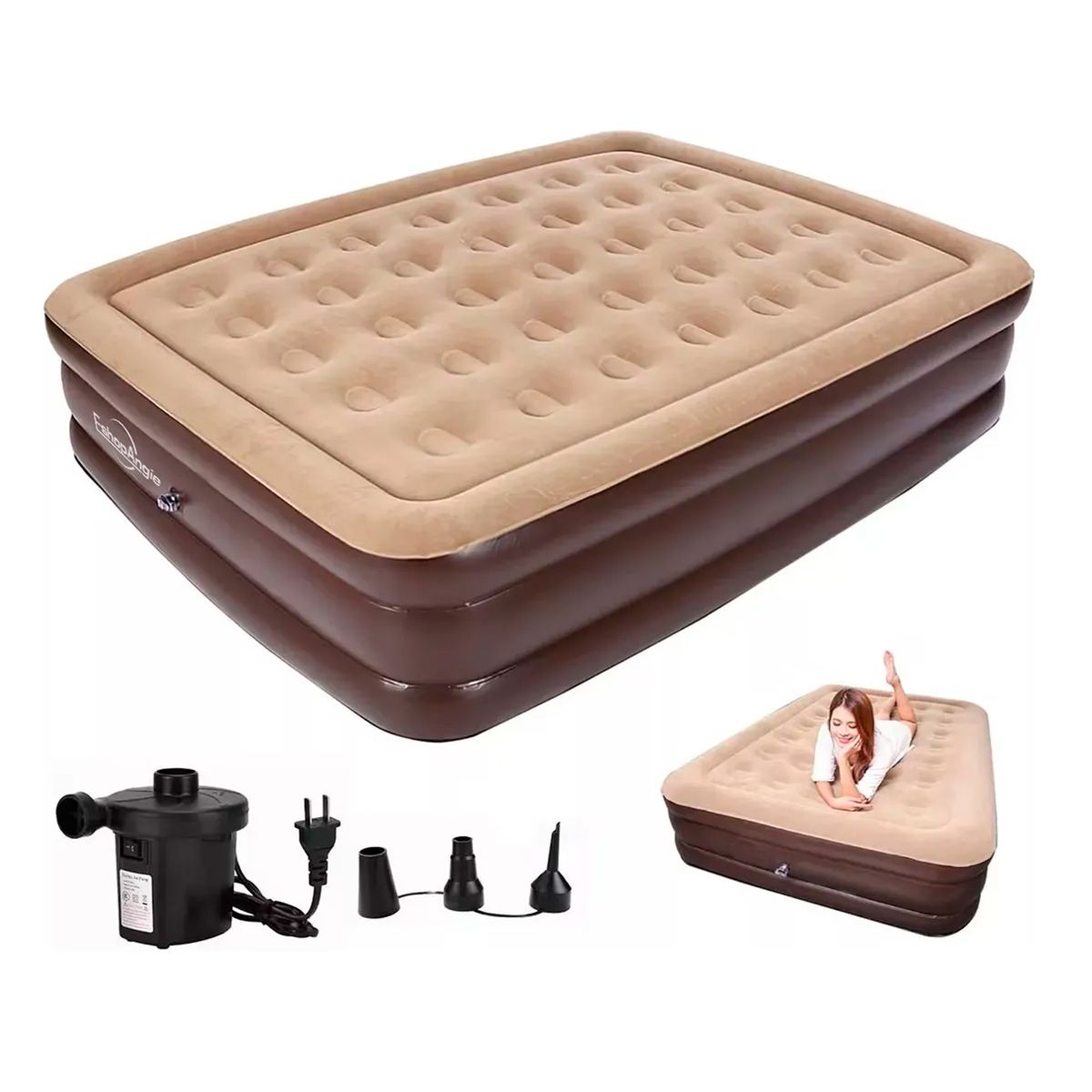 OFERTABKN - Cama Colchón Inflable 2 Plazas Con Bomba Eléctrica Camping