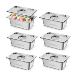 OFERTABKN - Pack 6 Deposito Gastronomico Acero 16 Cm X 26.5 Cm Con Tapa