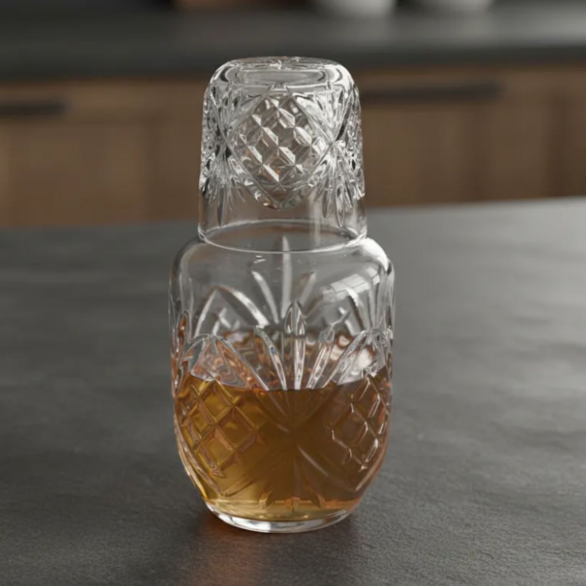 GENERICO - Jarra Con Vaso De Vidrio Para Velador Diseño Tallado