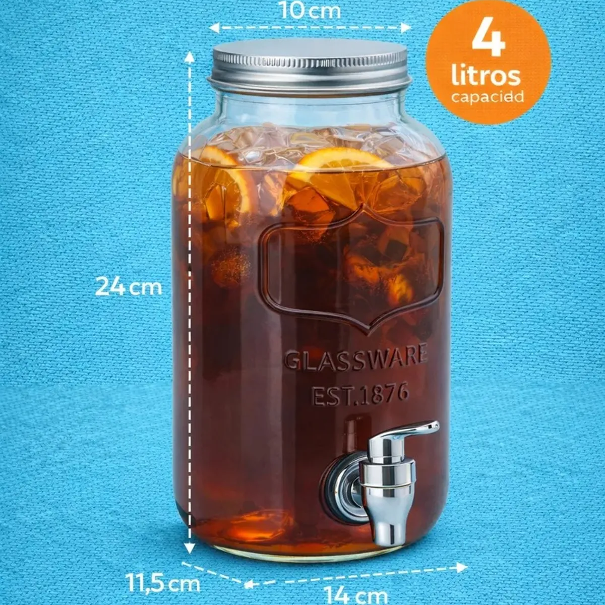 GENERICO - Frasco Dispensador Fiestas Jugo Agua Bebidas Vidrio Hogar 4l