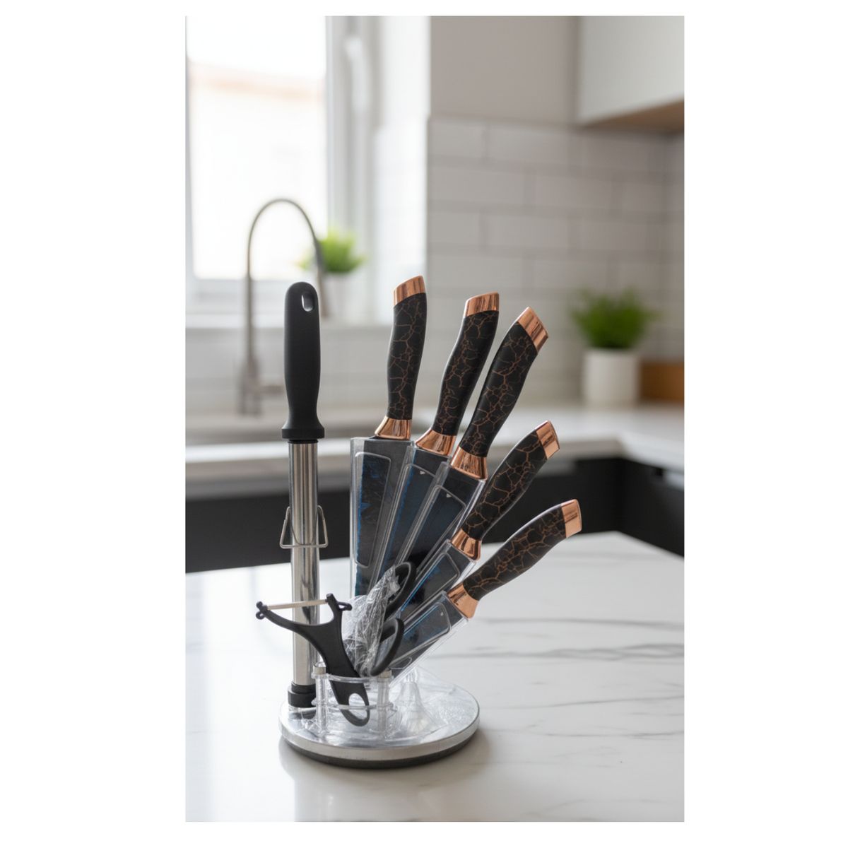GENERICO - Set de Cuchillos De Cocina 8 Piezas, Acero Inoxidable, Negro