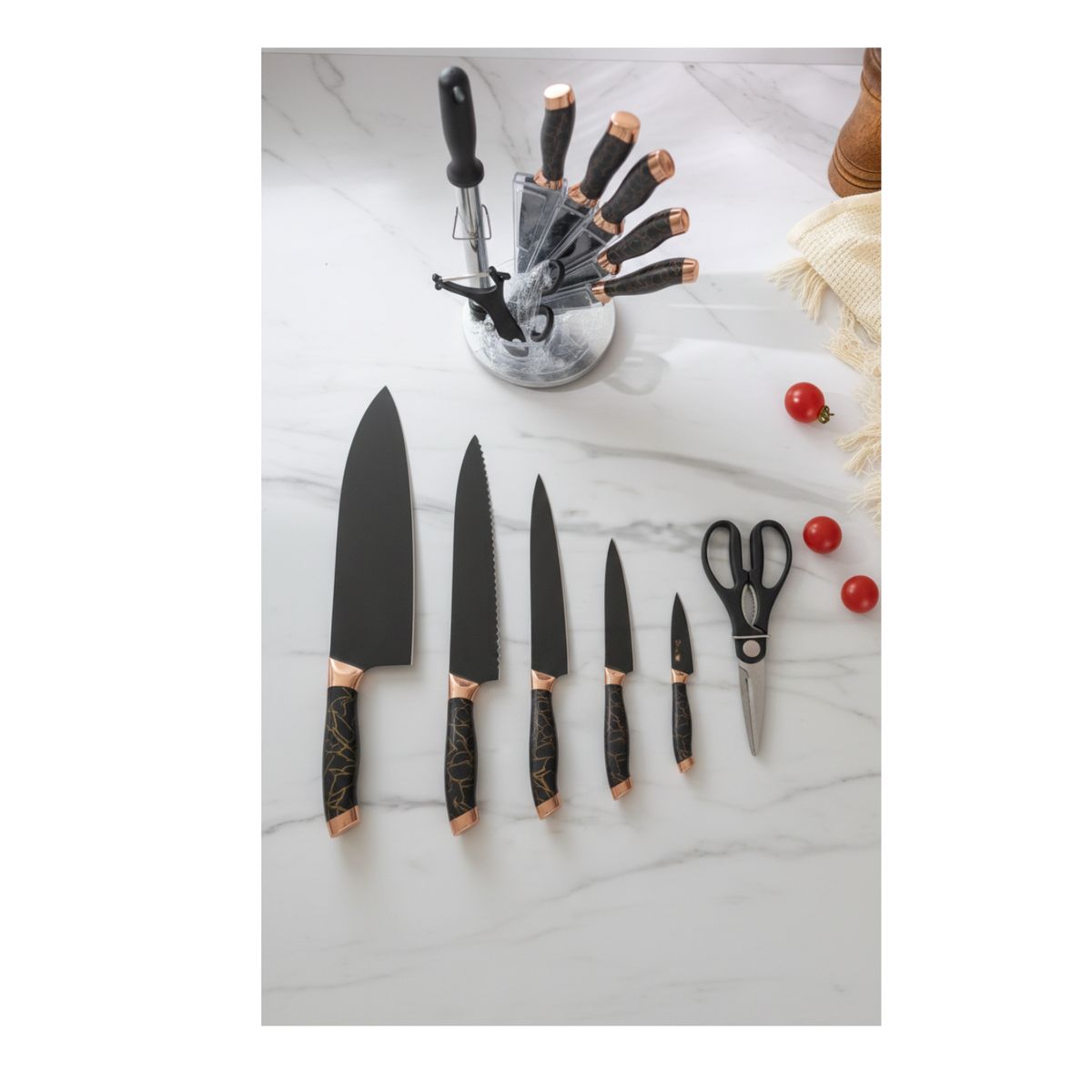 GENERICO - Set de Cuchillos De Cocina 8 Piezas, Acero Inoxidable, Negro