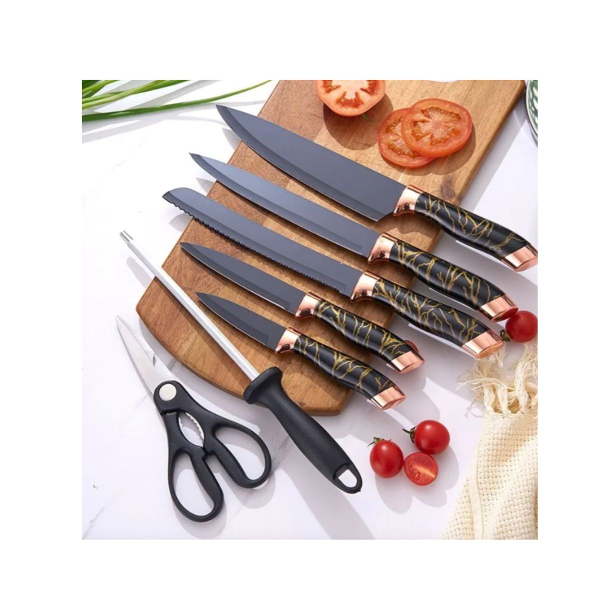 GENERICO - Set de Cuchillos De Cocina 8 Piezas, Acero Inoxidable, Negro