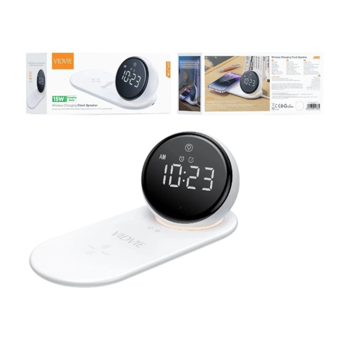 GENERICO - Cargador Inalambrico 15w Con Reloj Despertador Vidvie Blanco