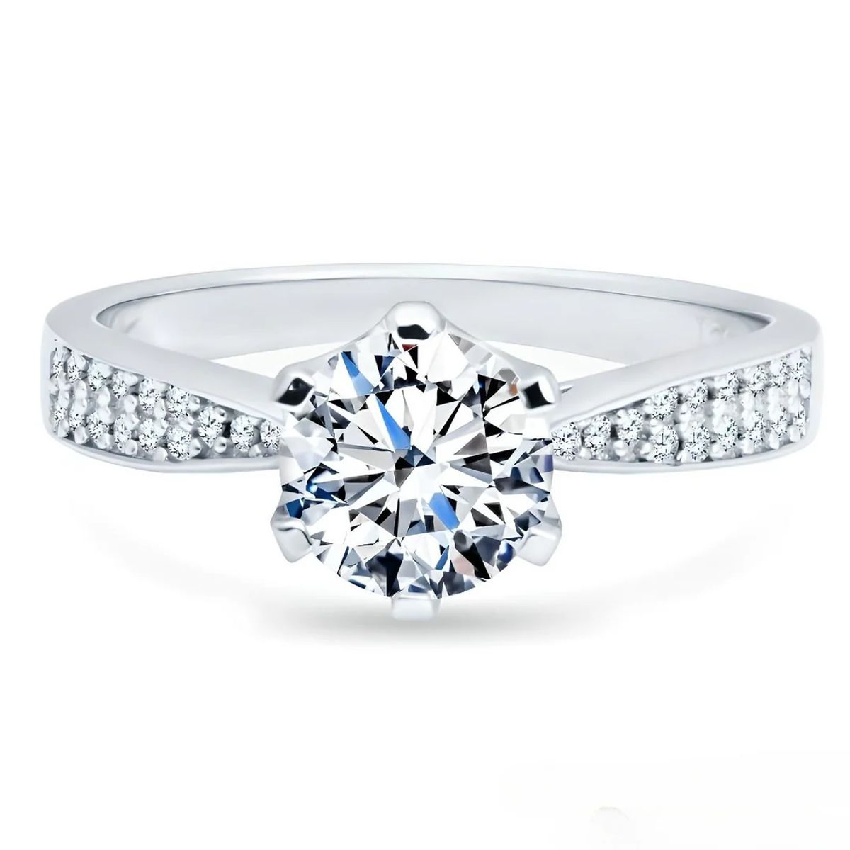 BOOMZAIR - ANILLO DE COMPROMISO ROYAL SOLITAIRE CON MOISSANITAS Y PLATA RODINADA