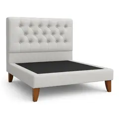 GENERICO - Cama Plaza y Media Gris Claro Capitone En Lino Respaldo + Base