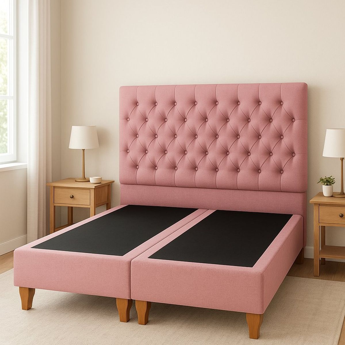 GENERICO - Cama 2 Plazas Capitone Palo Rosa  + Colchon 2P Mery Desing