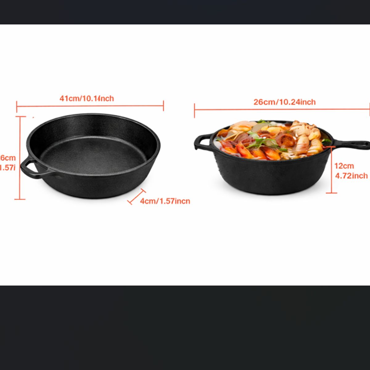 GENERICO - Sartenes De Hierro Fundido Gruesa Doble Uso 26cm