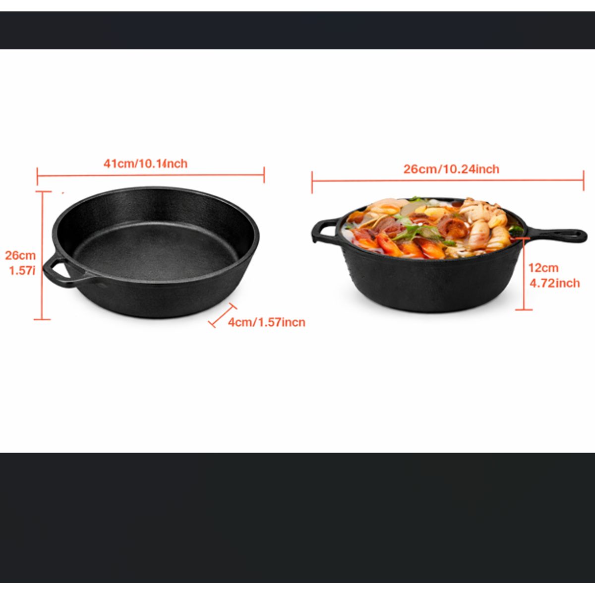 GENERICO - Sartenes De Hierro Fundido Gruesa Doble Uso 26cm