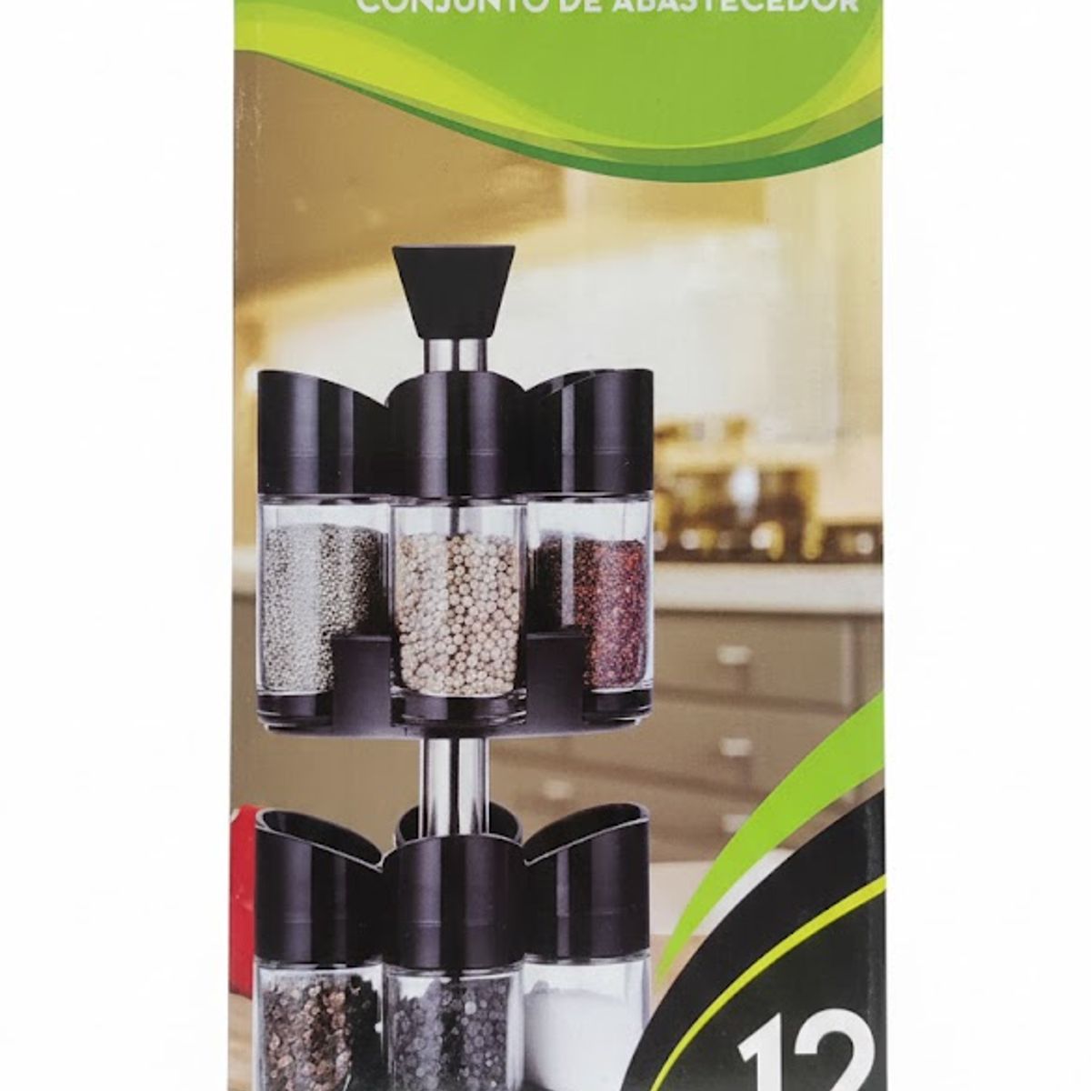 GENERICO - Especiero Con 12 Frascos Con Base Giratoria En 360 Grados Color Negro