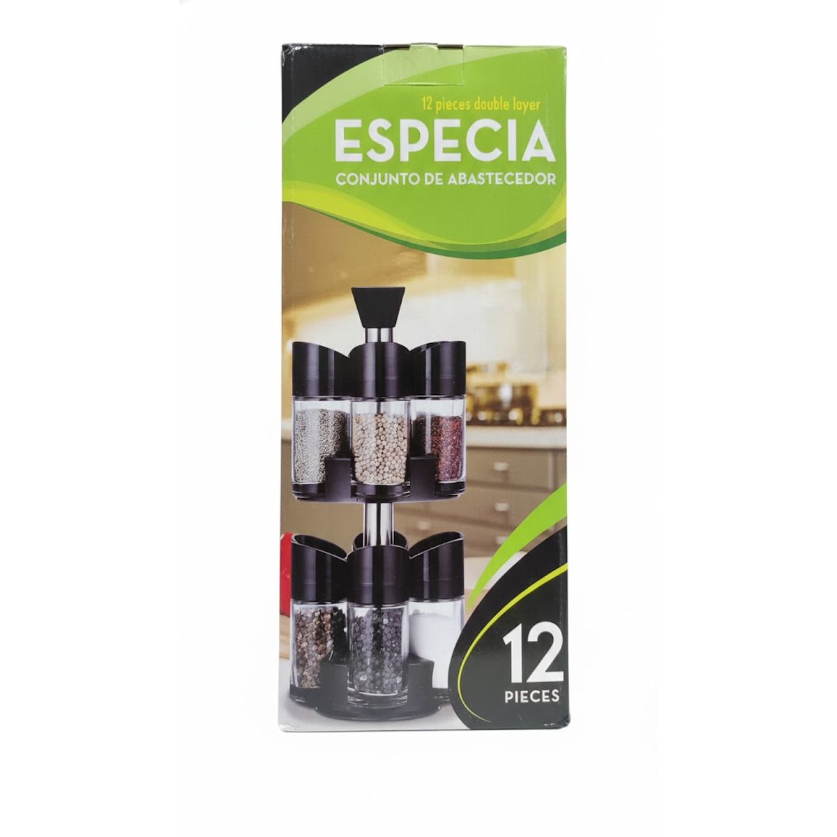 GENERICO - Especiero Con 12 Frascos Con Base Giratoria En 360 Grados Color Negro