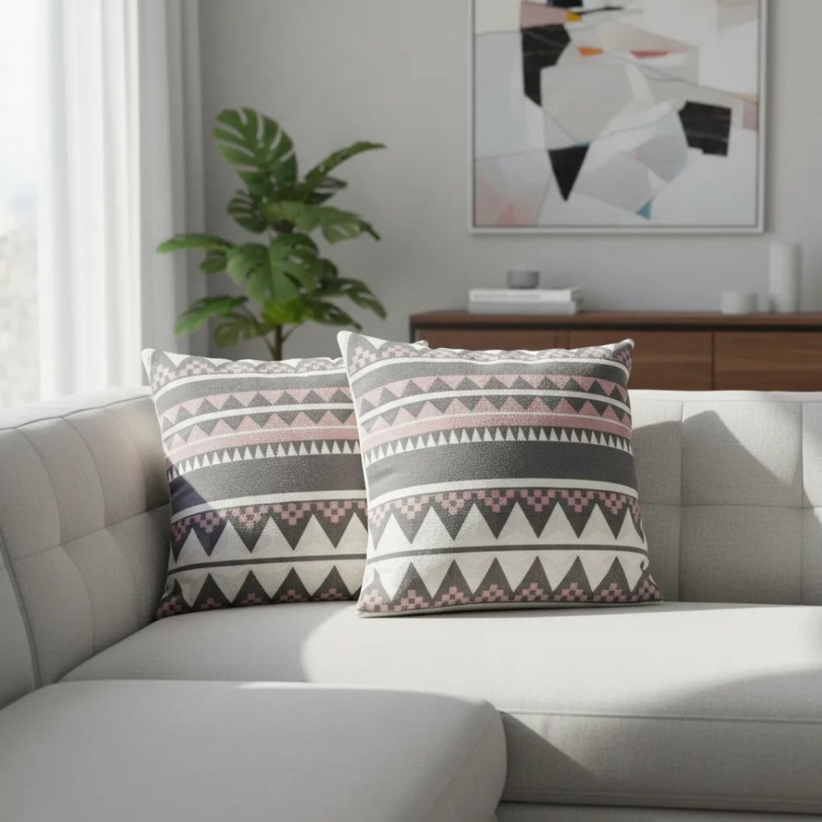 TODOHOGAR SANTIAGO DE CHILE - Set De  2 Cojines Bordados 45×45 Diseño Tribal Urbano
