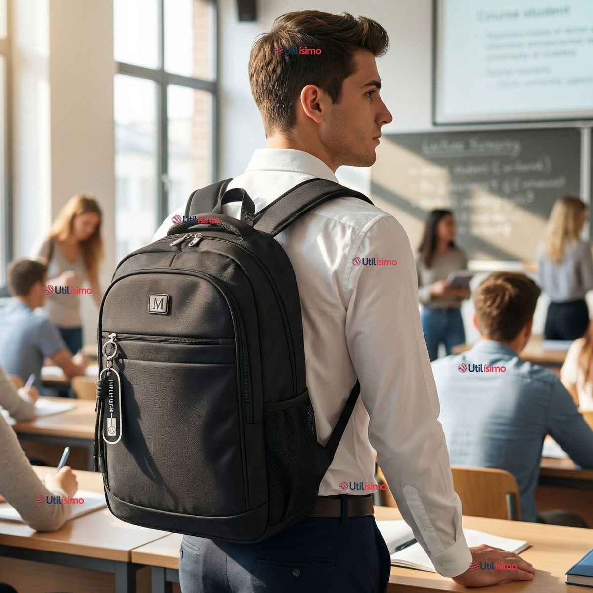 UTILISIMO - Mochila Escolar Universitaria Notebook Impermeable Resistente 46cm Negro 23L