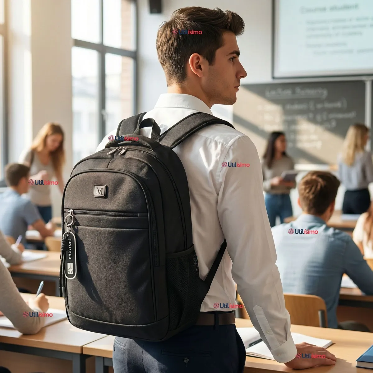 UTILISIMO - Mochila Escolar Universitaria Notebook Impermeable Resistente 46cm Negro 23L