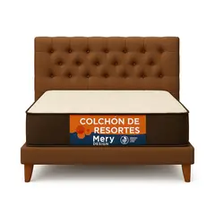 GENERICO - Cama Plaza y Media Marron En Lino Capitone + Colchon Mery Desing